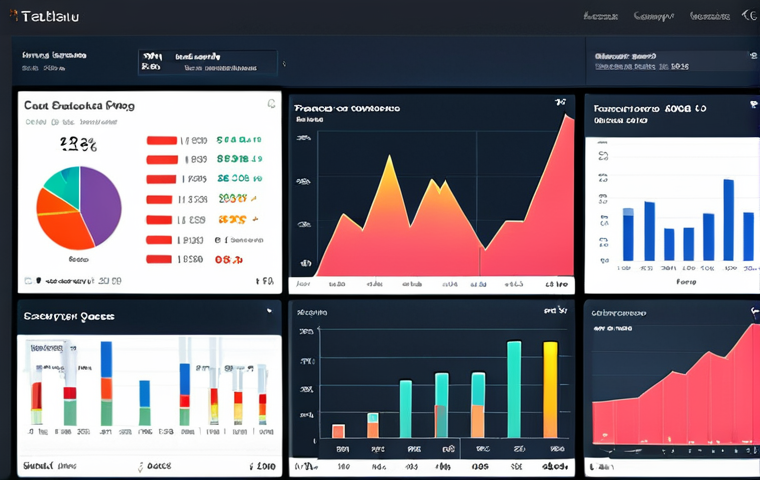 **Tableau dashboard showcasing vibrant, interactive data visualizations:** A sleek, modern computer screen displays a Tableau dashboard. The dashboard features a variety of colorful charts and graphs (bar graphs, pie charts, line graphs, heatmaps), all visually appealing and easy to understand. The data represents sales figures, possibly with interactive elements like clickable regions or filters. The overall impression is clean, professional, and insightful, emphasizing ease of use and powerful data storytelling.