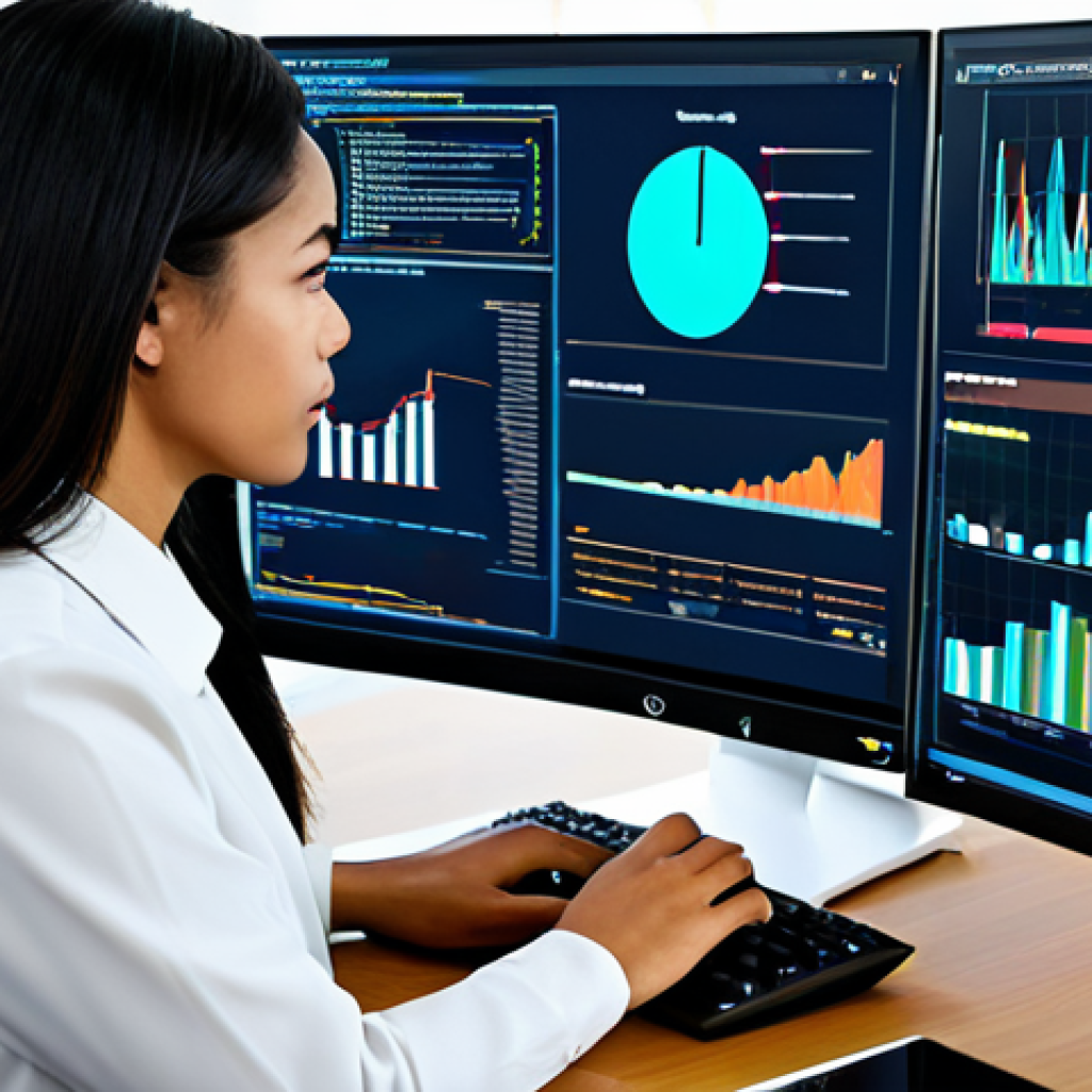 빅데이터 분석을 위한 SQL 실습 - **Business Data Insight:** A professional analyst in a modern office, fully clothed in business atti...