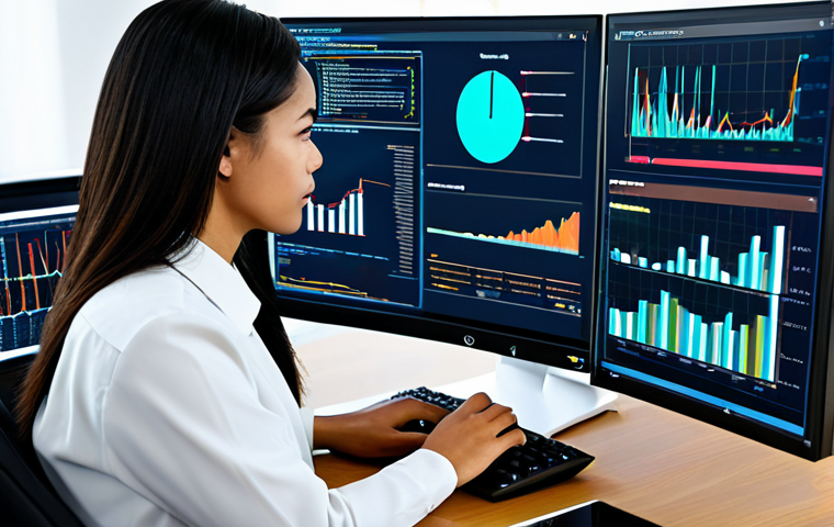 빅데이터 분석을 위한 SQL 실습 - **Business Data Insight:** A professional analyst in a modern office, fully clothed in business atti...