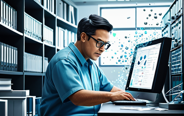 빅데이터 분석을 위한 SQL 실습 - **Business Data Insight:** A professional analyst in a modern office, fully clothed in business atti...